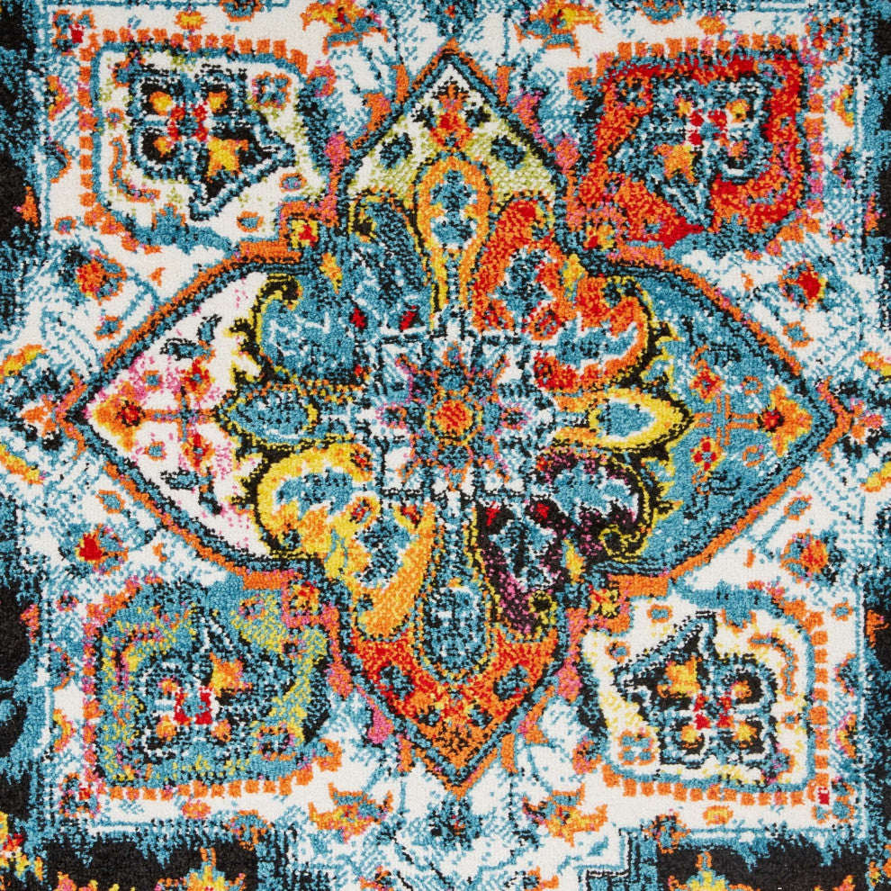 8" x 9" Black Decorative Medallion Area Rug
