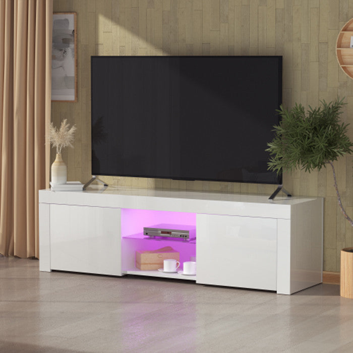 White morden TV Stand with LED Lights high glossy front TV Cabinet