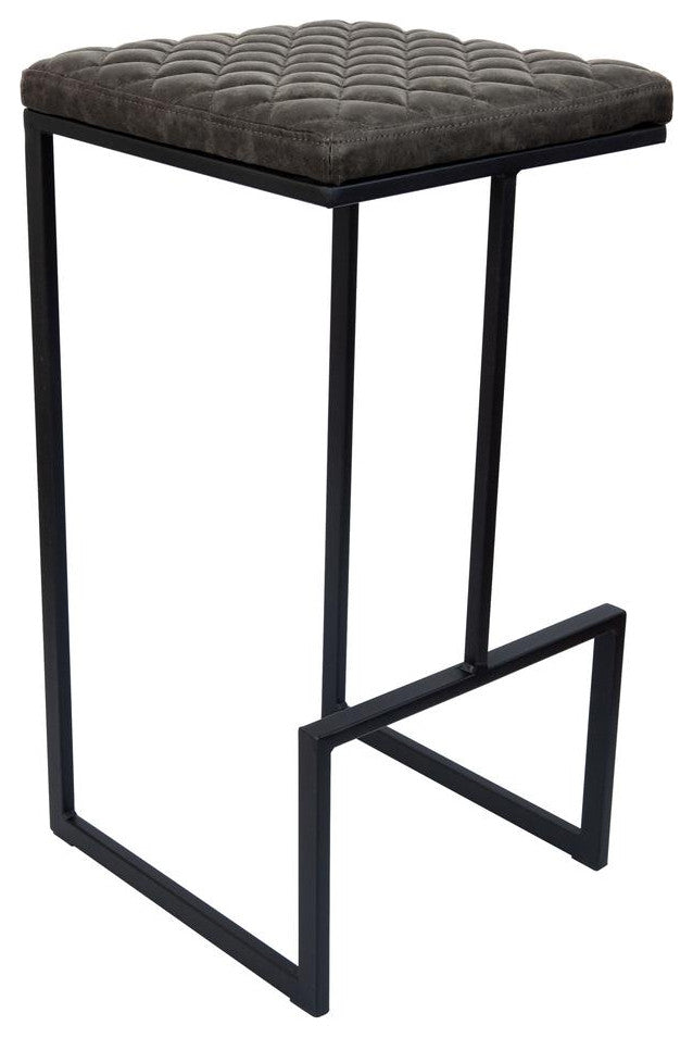 LeisureMod QS29GR Quincy Quilted Stitched Leather Bar Stools With Metal Frame