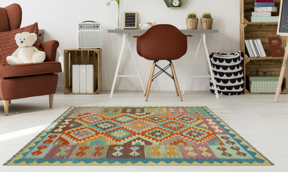 Sangat Kilim Debra Red/Blue Rug, 4'10x6'7