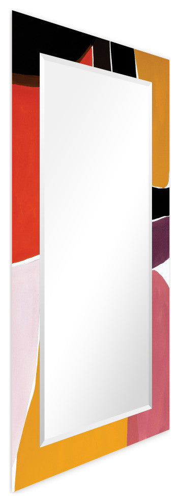 "Finale" Beveled Mirror on Printed Abstarct Tempered Art Glass, 54x28"