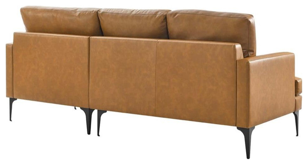 Modway Evermore Right-Facing Vegan Leather and Metal Sectional Sofa in Tan