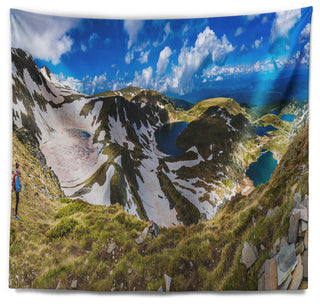 Clouds Over Seven Rila Lakes Landscape Wall Tapestry, 80"x68"