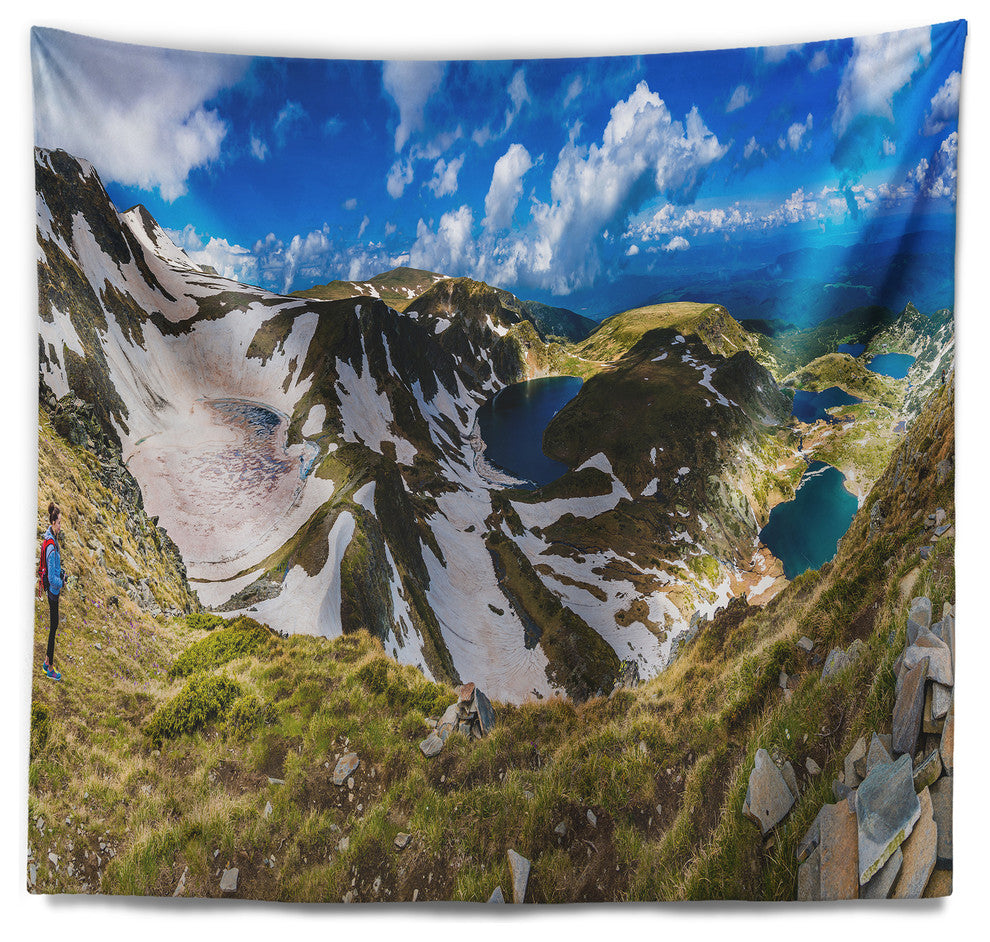 Clouds Over Seven Rila Lakes Landscape Wall Tapestry, 80"x68"