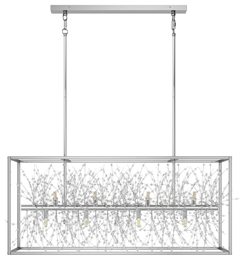 Farmhouse 12-Light Rectangle Kitchen Island Chandelier with Crystal Branch, Chrome