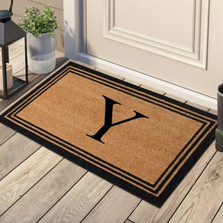 A1HC Black/Beige Coir Monogrammed Doormat 24"x39" , Y