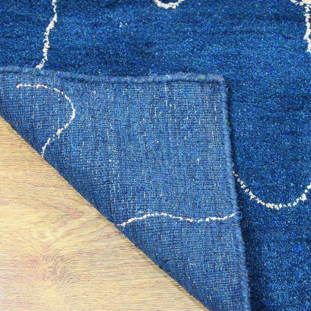 HAND KNOTTED LOOM SILK AREA RUGS-8'x10',Rectangle,Blue White,Contemporary