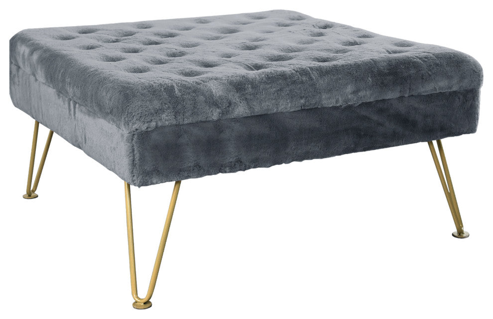 Rabbit Faux Fur Tufted Coffee Table, Gray Flannel, 33"x33"x18"