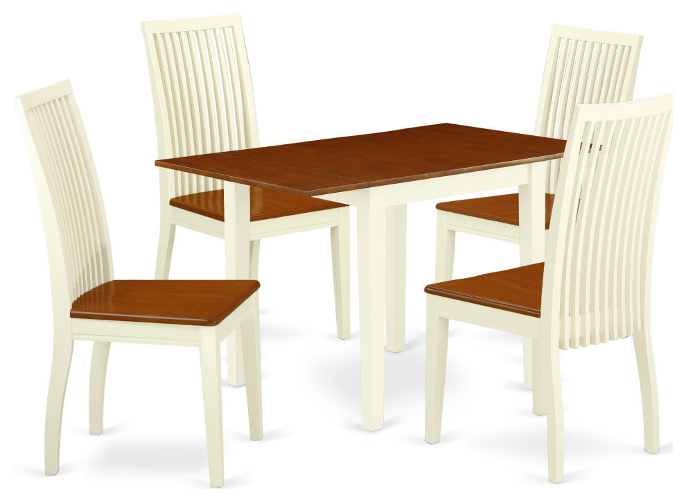 5Pc Dining Set, Wood Table, 4 Chairs, Rubberwood Seat, Buttermilk-Cherry