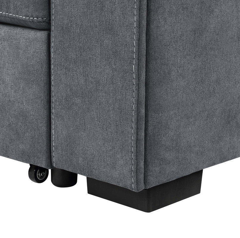 Toby Woven Fabric Reversible Sleeper Sectional With Storage, Cupholder, Gray