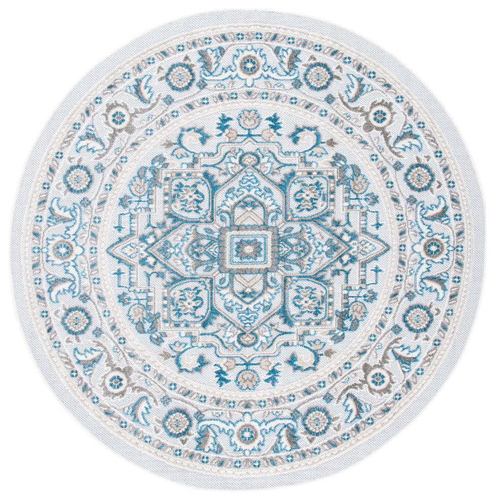 Safavieh Indoor-Outdoor Cabana Collection, CBN680 Rug, Navy/Grey, 6'7" Round