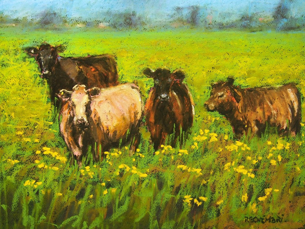 Tile Mural Contemporary Landscape Cow Study Ricky Schembri, 6"x8", Matte