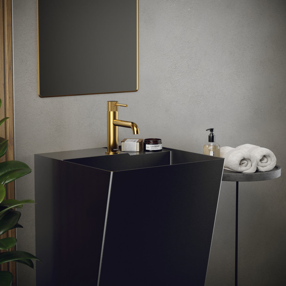 Karran Cinox Stainless Steel Rectangular Pedestal Sink, Gunmetal Grey