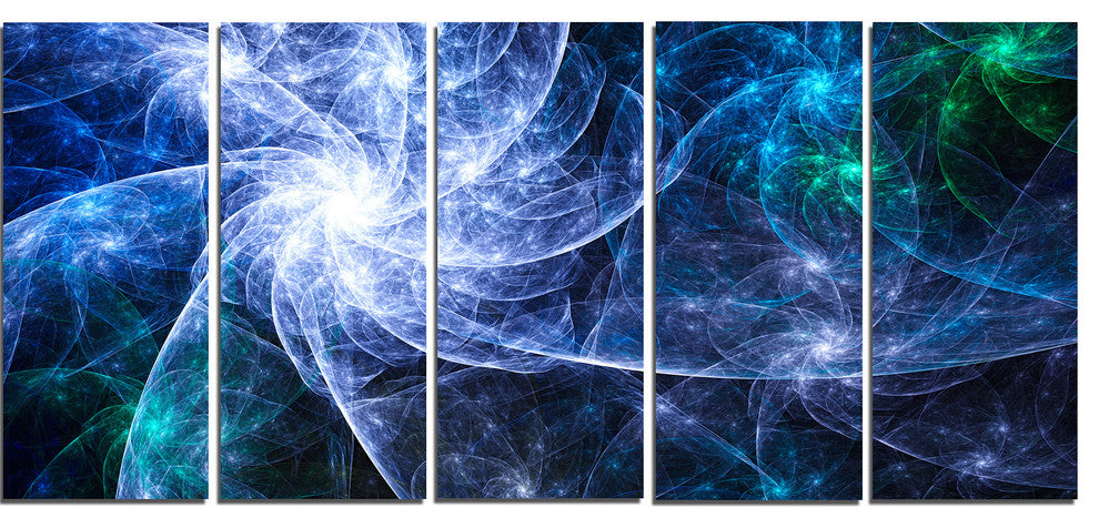 Blue Fractal Star Pattern, Abstract Canvas Art Print, 60"x28", 5 Panels