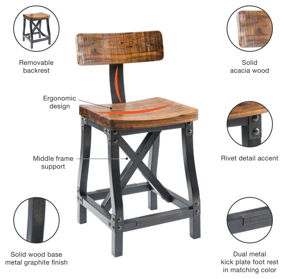 INK+IVY Lancaster Industrial Dining Table, Amber, Counter/Bar Stool