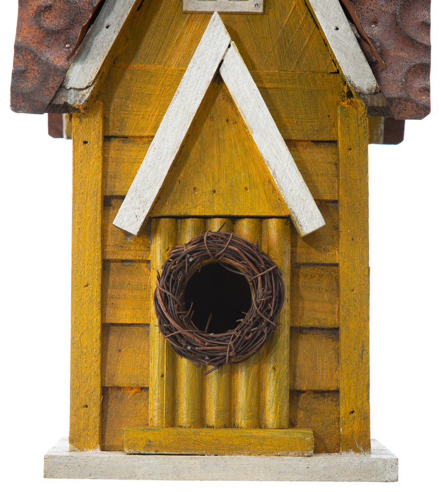 12"H Retro Distressed Solid Wood Cottage Birdhouse