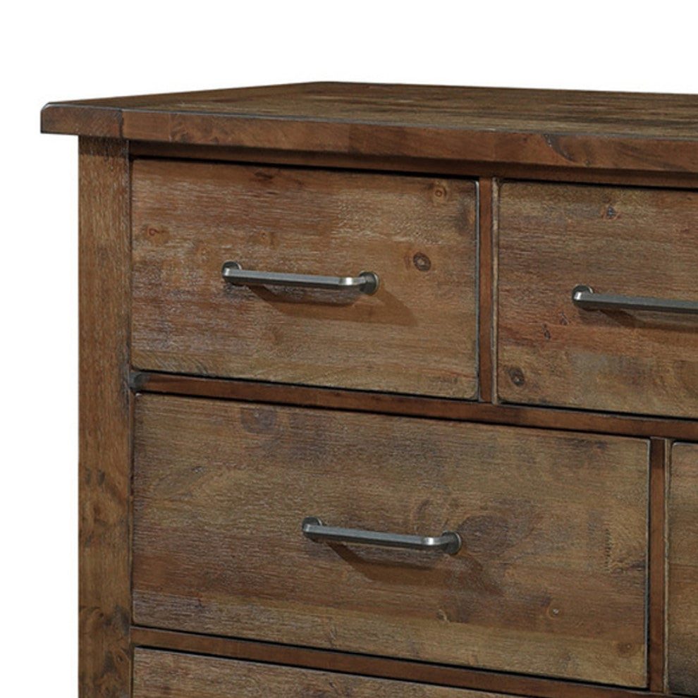 Benzara BM181900 Spacious Wooden Dresser With 7 Drawers, Rustic Burnished Brown