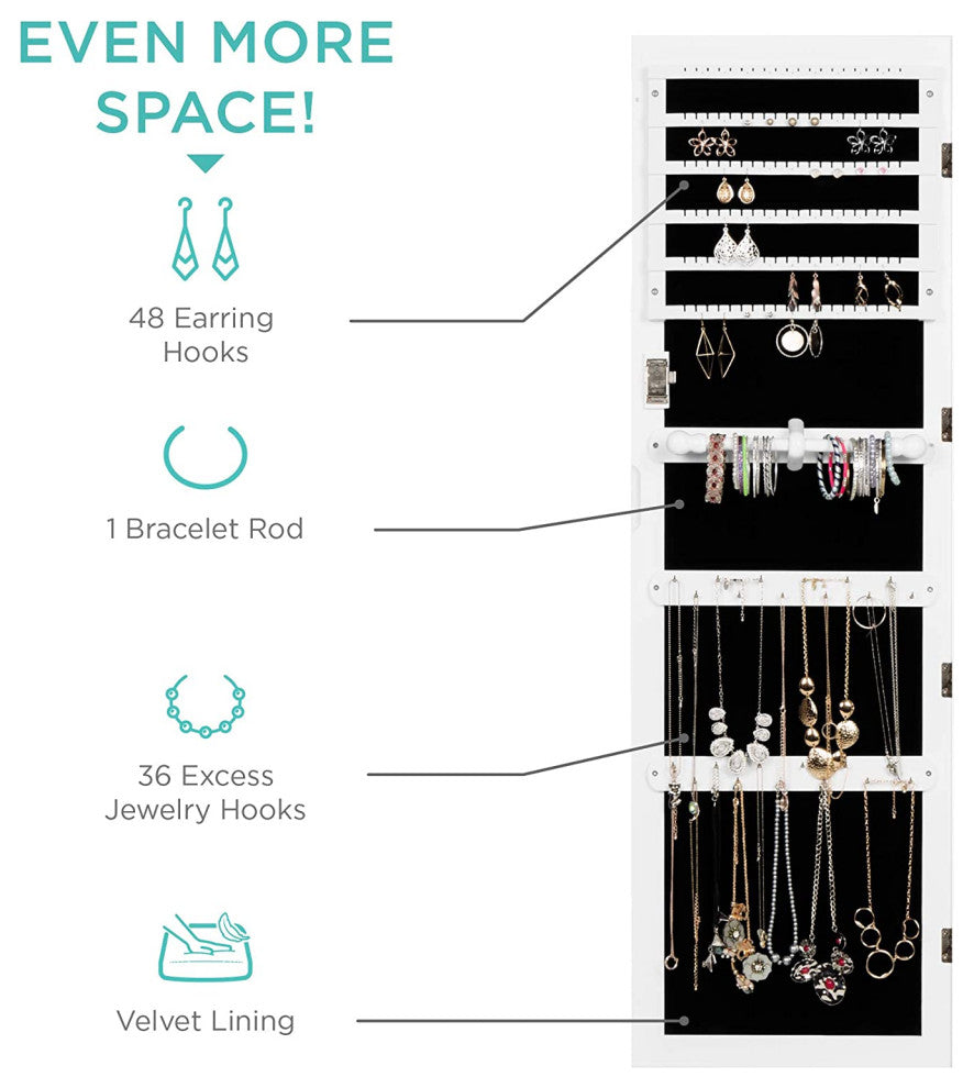 Standing Mirror Armoire, Lockable Jewelry Storage Organizer Cabinet