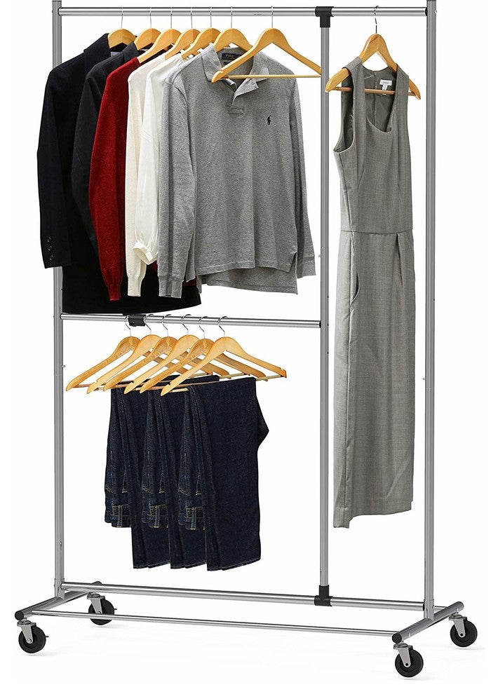 Dual Bar Adjustable Garment Rack, Chrome, 72" Height