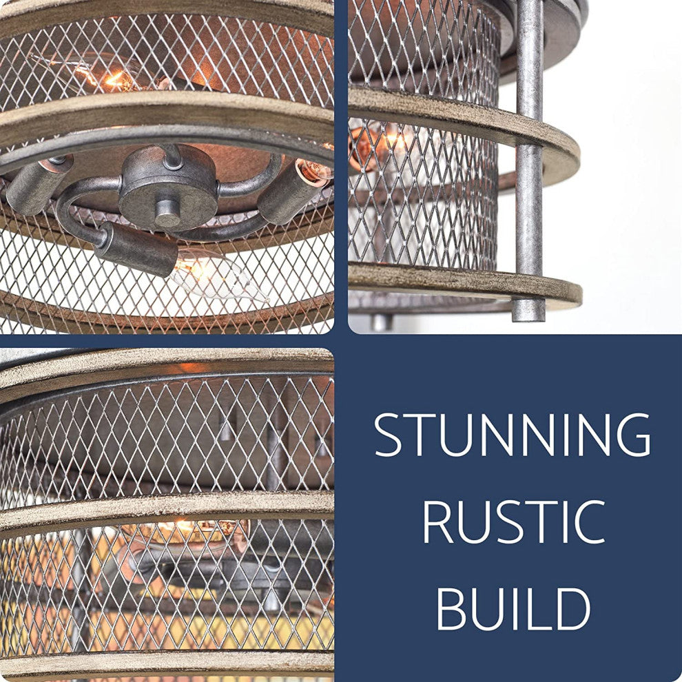 4 Light Wire Mesh Ceiling Lamp, Farmhouse, Flush Mount