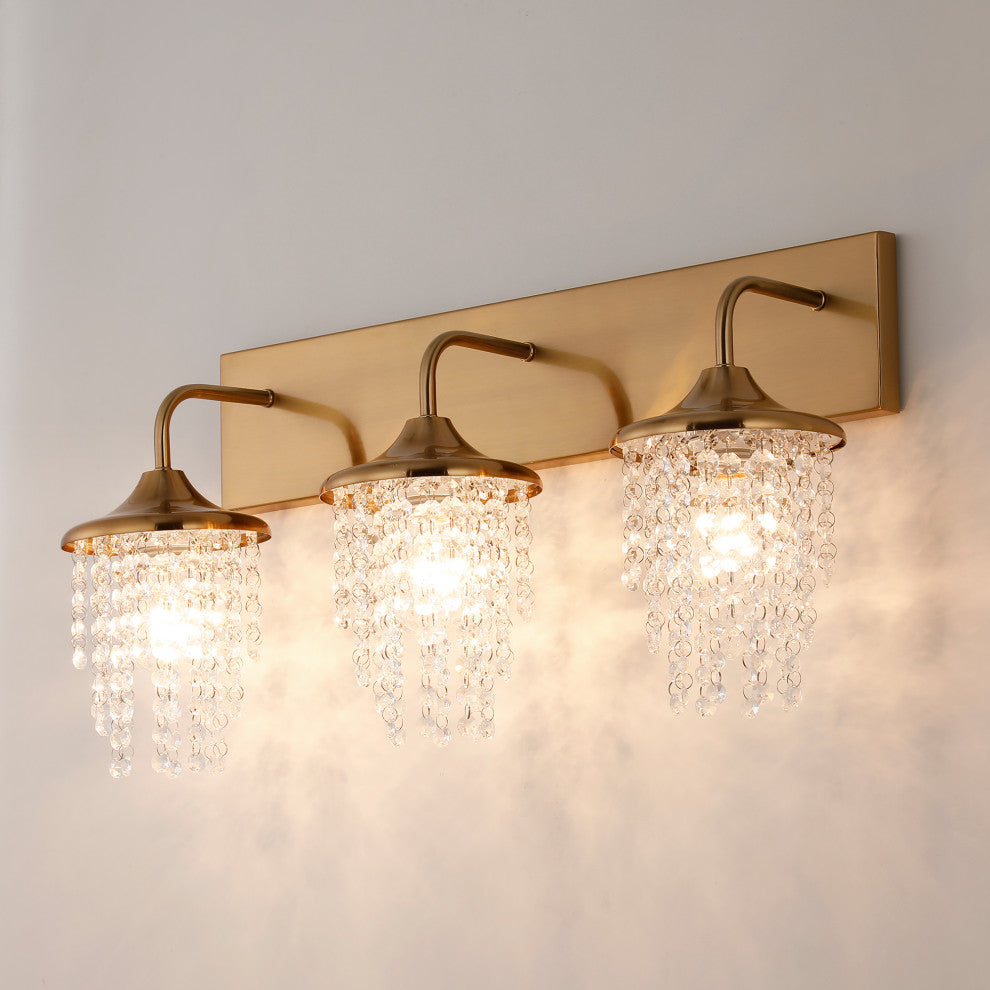Modern 3-Light Golden Wall Sconce with Crystal Shade