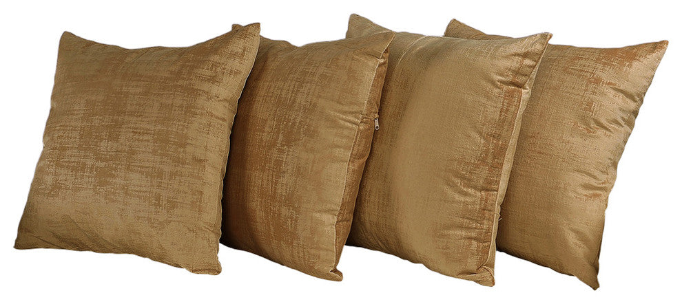 Serenta Textured Velvet Pillow Shell, Set of 4, Tobacco Brown