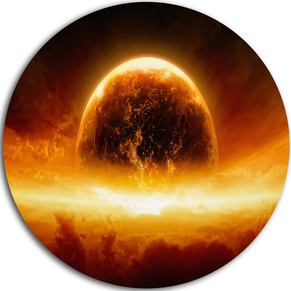 Planet Earth Explosion, Contemporary Large Disc Metal Wall Art, 38"