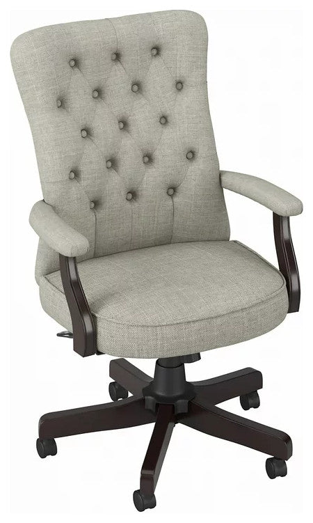 Traditional Office Chair, Diamond Button Tufted Back, Gray Fabric
