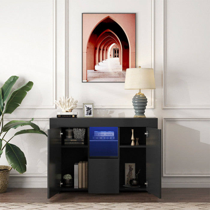 Kitchen Sideboard Cupboard Black High Gloss Dining Room Buffet Storage Cabinet