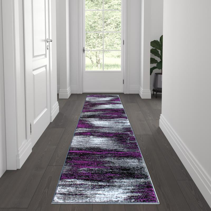 Rylan Collection Abstract Pattern Area Rug-Purple - 2' x 7'