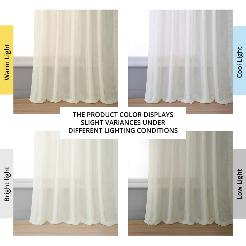 Antigua Off White Striped Linen Sheer Curtain Single Panel, 50"x84"