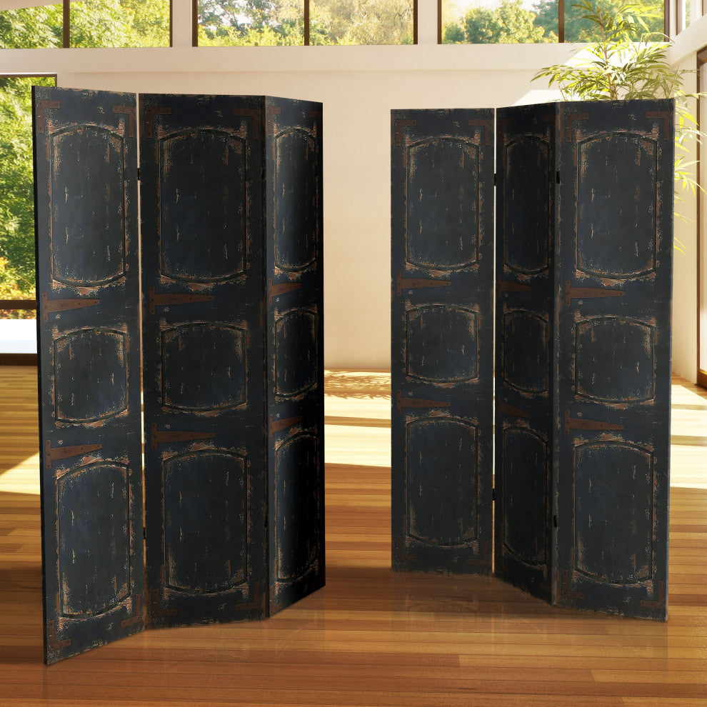 6' Tall Double Sided Black Door Canvas Room Divider