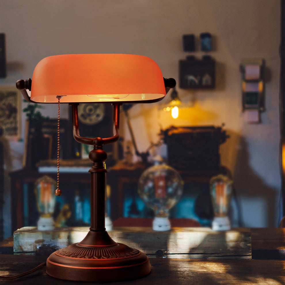 Classical vintage banker reading lamp for bedroom, study room, Orange