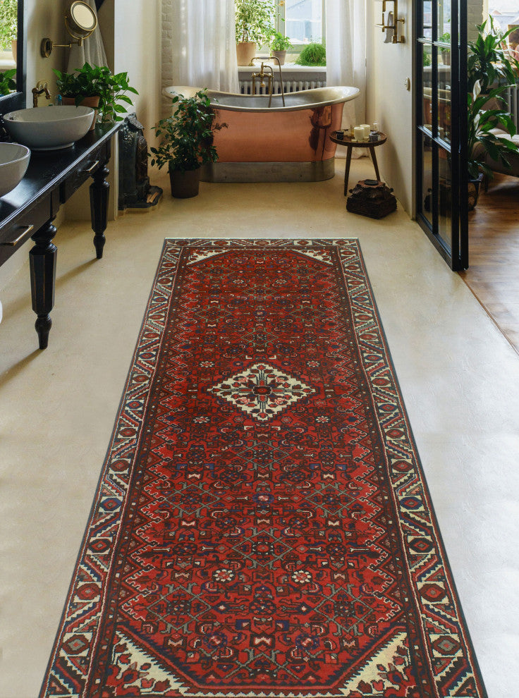 Fine Vintage Distressed Ellsworth Rust/Ivory Runner, 3'3x9'8