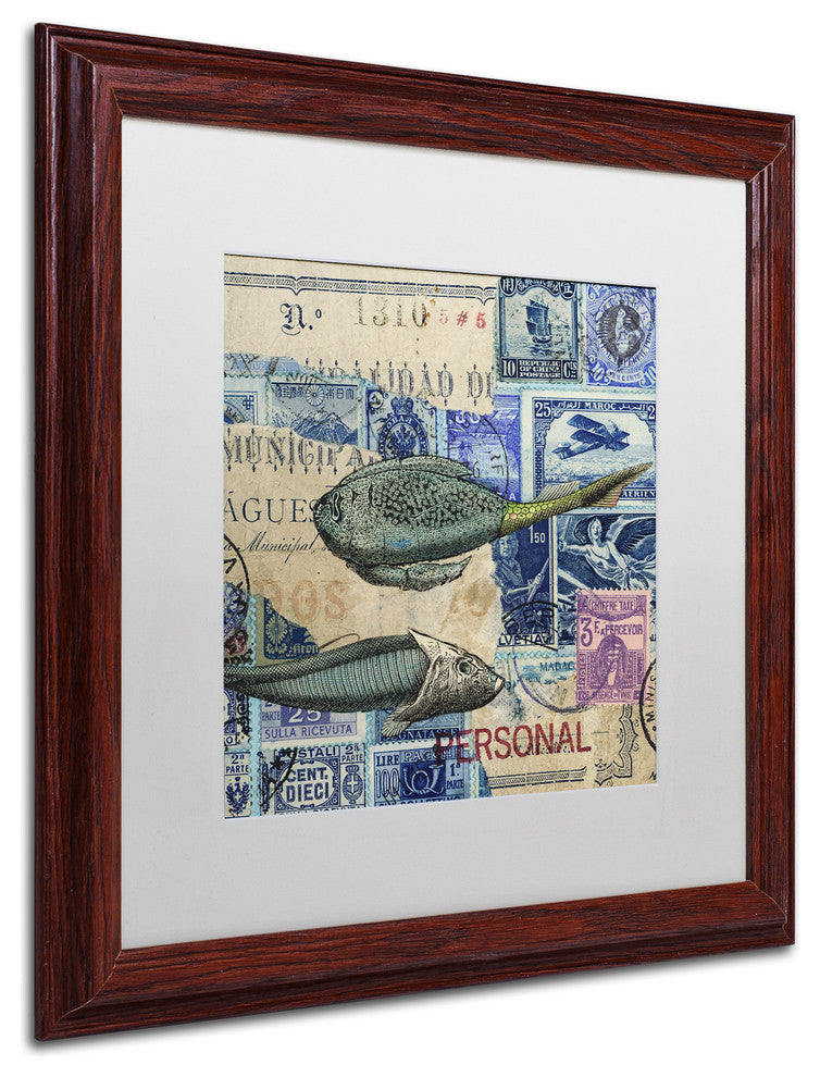 Nick Bantock 'Cap Cream Blue' Matted Framed Art, 16x16