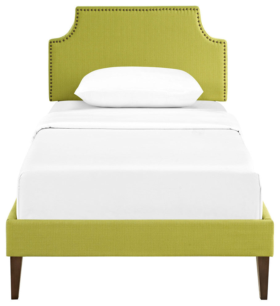 Modway Laura Twin Fabric Platform Bed With Squared Tapered Legs, Wheatgrass