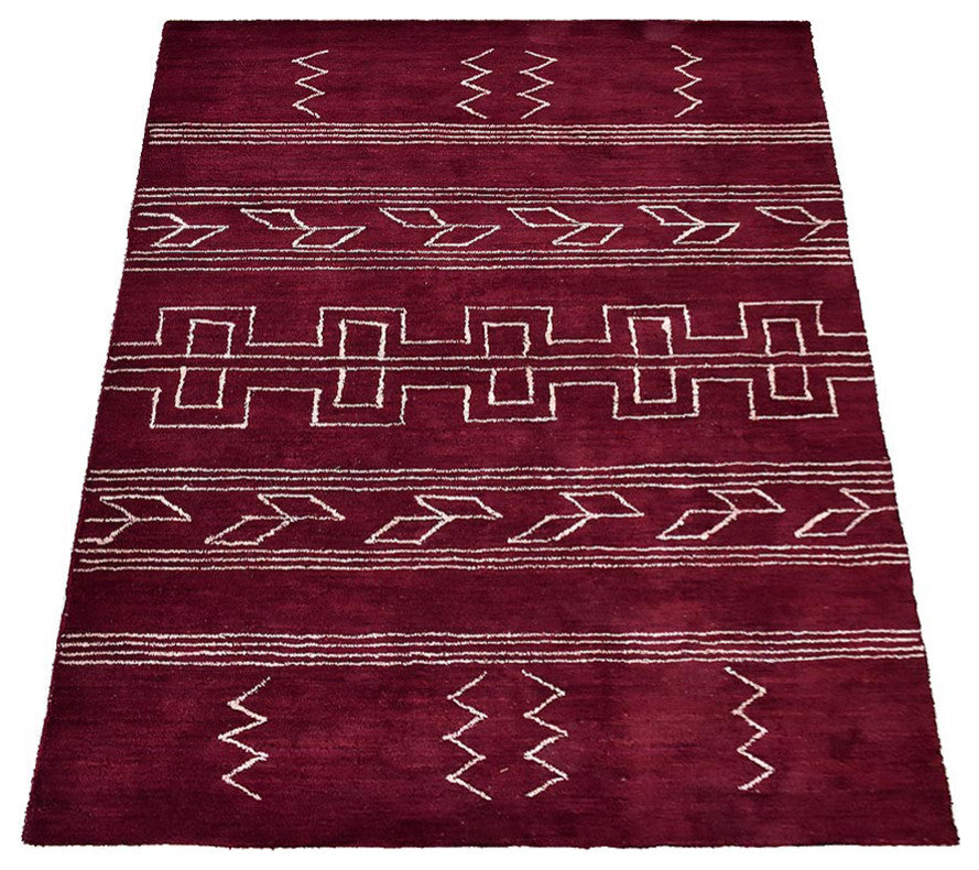 HAND KNOTTED LOOM SILK ECO-FRIENDLY AREA RUG -5'x8',Rectangle,Dark Red,Geometric
