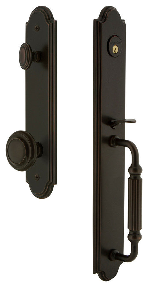 Arc 1-Piece Dummy Handleset, F Grip and Circulaire Knob, Timeless Bronze, 848536