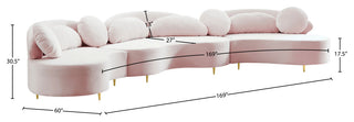 Vivacious Velvet Upholstered 3-Piece Sectional, Pink