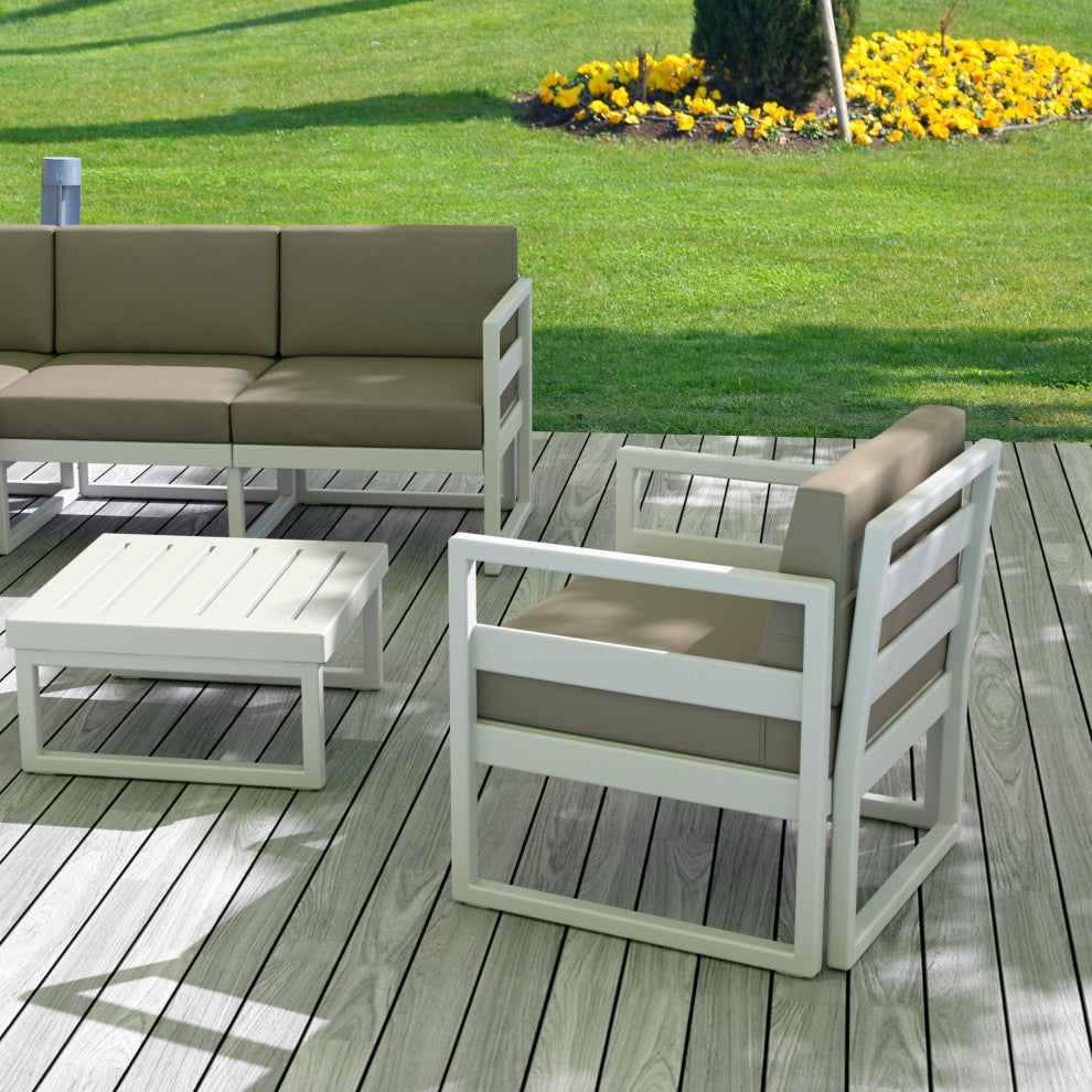 Mykonos Patio Club Chair White With Acrylic Fabric Taupe Cushion