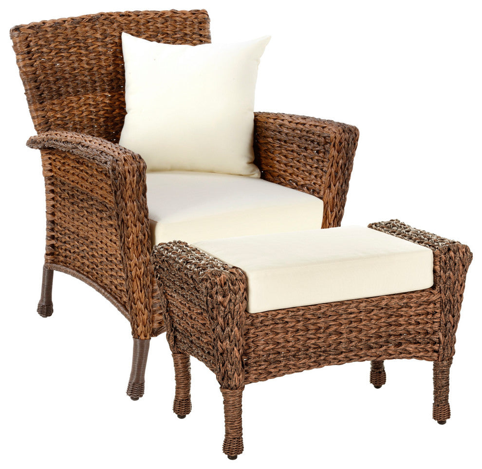 Outdoor Faux Sea Grass Garden Patio Chair And Ottoman