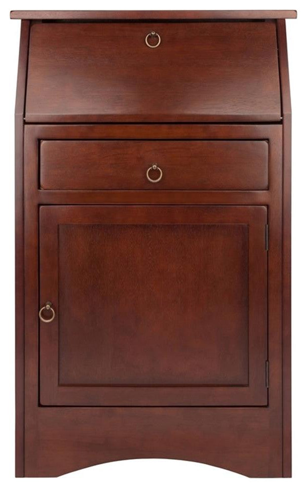 Winsome Regalia Transitional Solid Wood Secretary Desk in Antique Walnut