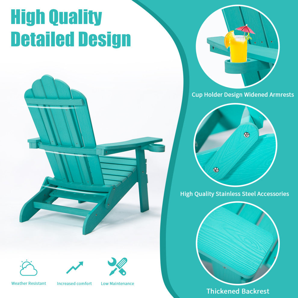 Adirondack Oversized Chair, Pullout Ottoman With Cup Holder, Green
