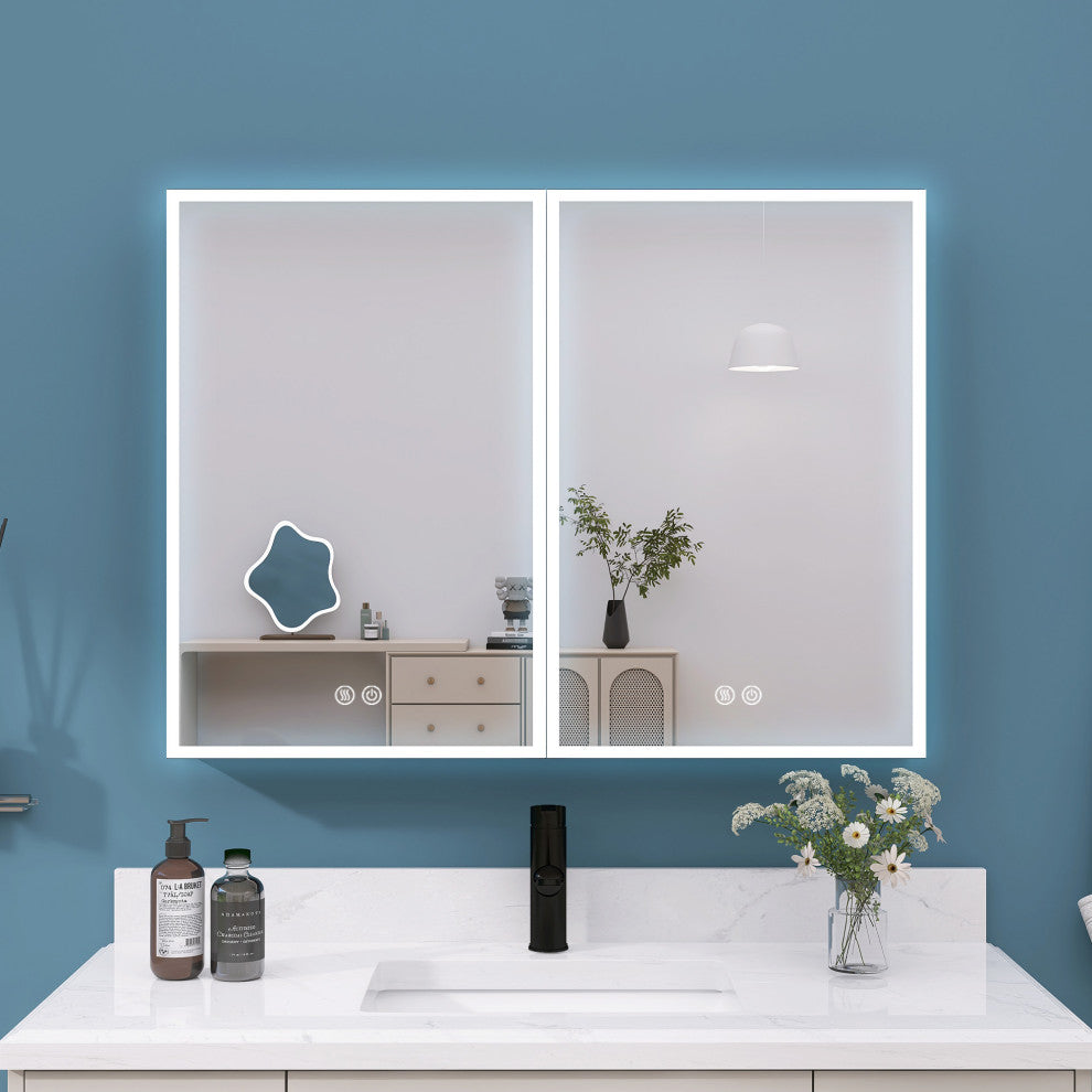 40'' W 30'' H Recessed Frameless Medicine Cabinet Mirror 6 Adjustable