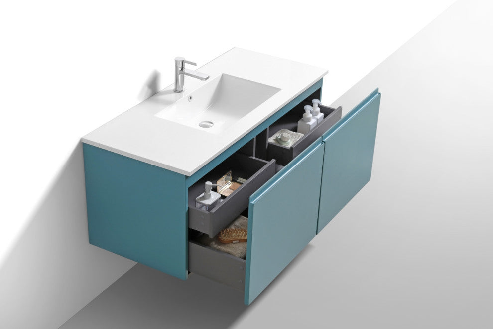 Balli 48'''' Single Sink Wall Mount Modern Bathroom Vanity, Teal Green