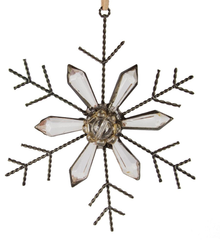 5" Silent Luxury Rustic Jeweled Faceted Tip Snowflake Christmas Ornament