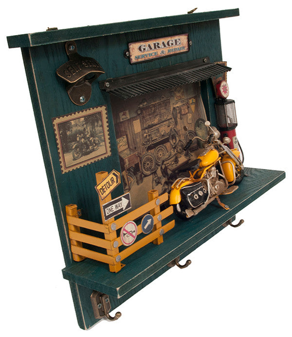 Vintage Harley Motorcycle Shadow Box on Wood Frame