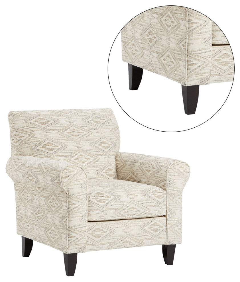 Chenille Upholstered Chair With Rounded Arms, Diamond Multi
