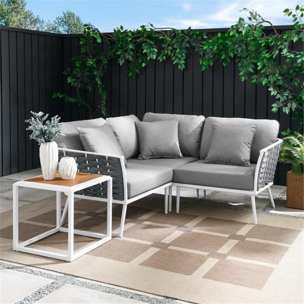 4 Piece Patio Aluminum Outdoor Patio Aluminum Sectional Sofa Set, White Gray