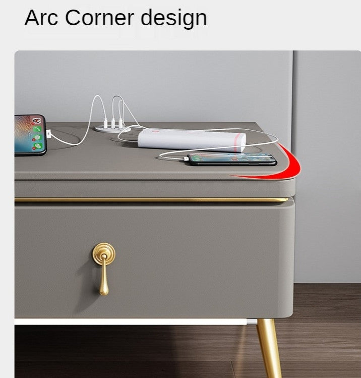 Modern Italian Bedside Table Made of Solid Wood, Gray Blue